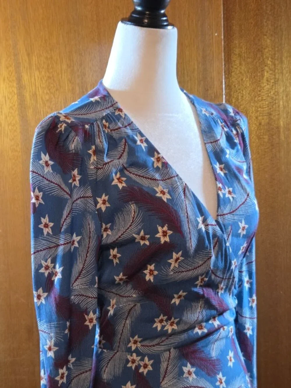 & Other Stories Paris Atelier Floral Feather Blue Faux Wrap Dress - Size 0 - Picture 3 of 11